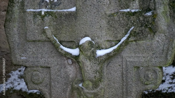 Obraz Jesus auf einem alten Grabstein