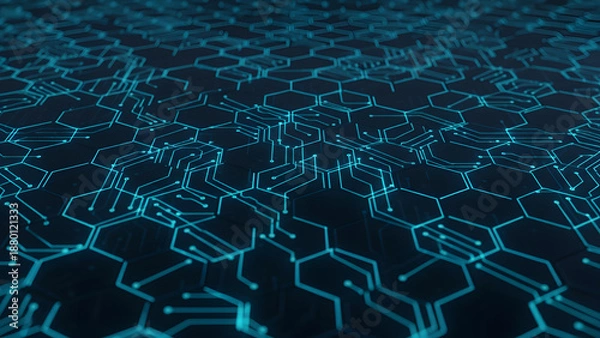 Obraz Futuristic Network Grid Blue Glowing Lines