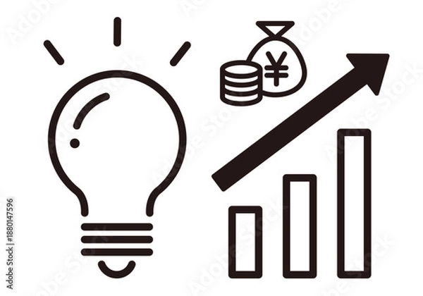 Fototapeta 電気代、光熱費の値上がり。電球のアイコン。節電、電力、生活費のデザイン。
