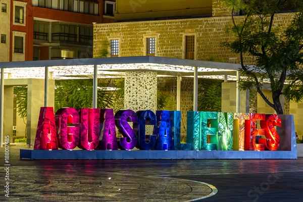 Obraz Night scene downtown Aguascalientes, Mexico