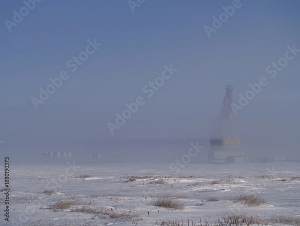 Fototapeta Grain elevator in fog