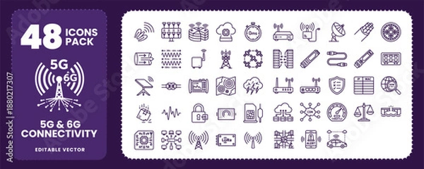 Obraz 5G and 6G wireless network connectivity technology icons set vector