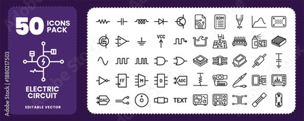 Fototapeta Electric Circuit and Electronics Component Icons Vector Set