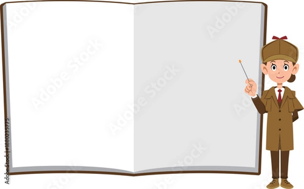 Obraz ノートの前で解説する女性の探偵