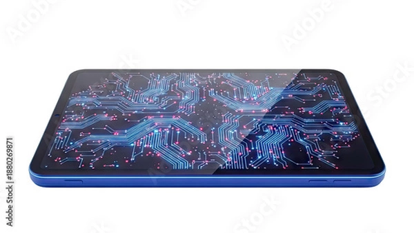 Obraz Blue Tablet Displaying Digital Circuit Board