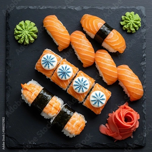 Obraz 黒曜石の上の色彩、寿司の芸術