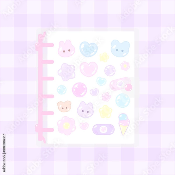 Obraz 平成レトロなぷっくり風のピンクシール帳バインダー♪