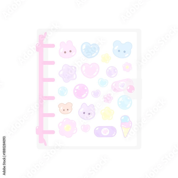 Obraz 平成レトロなぷっくり風のピンクシール帳バインダー♪png