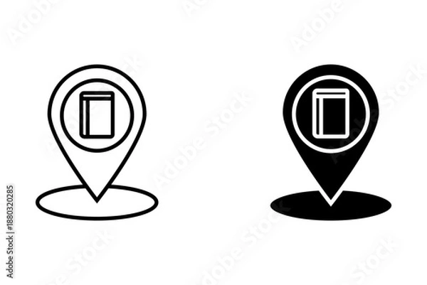 Fototapeta map pointer with a book, library location icon vector