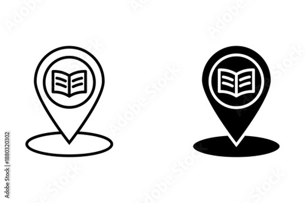Fototapeta map pointer with a book, library location icon vector
