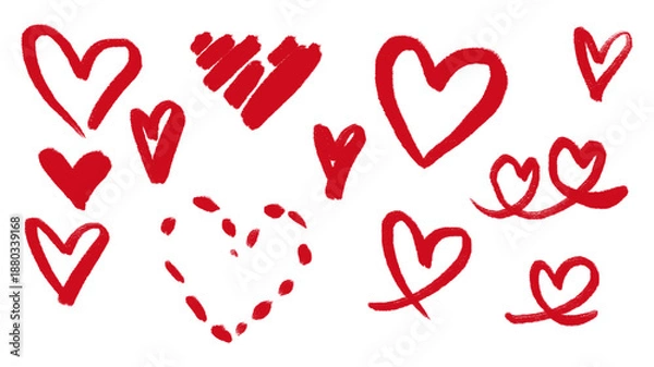 Obraz Red hand-drawn heart doodles set.