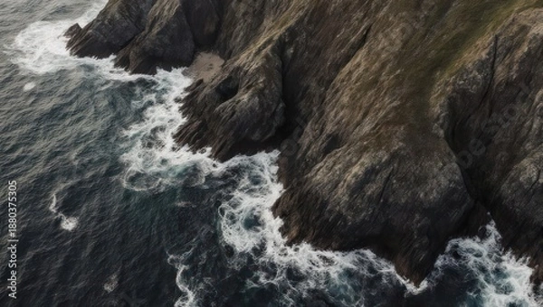 Fototapeta Dramatic coastal cliffs meet churning ocean waves