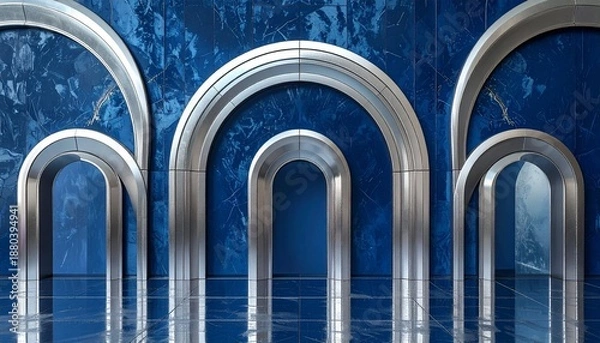 Obraz Silver Arched Pattern on Blue Marble Background