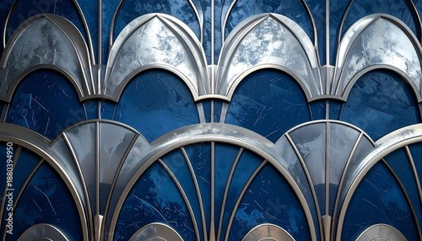 Obraz Silver Arched Pattern on Blue Marble Background