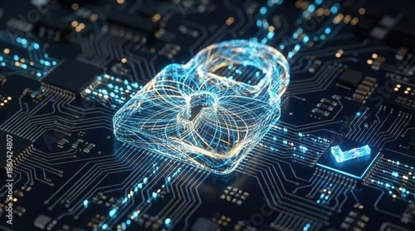 Obraz Abstract cloud computing tech. Safe encrypted storage, personal data protection, verified encription tech. Security protocol wireless file transfer drive service. Global database, online information