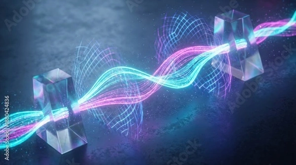 Obraz Abstract cloud computing tech. Safe encrypted storage, personal data protection, verified encription tech. Security protocol wireless file transfer drive service. Global database, online information