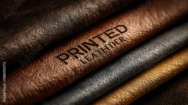 Obraz Stacked Leather Rolls with Embossed Text texture material