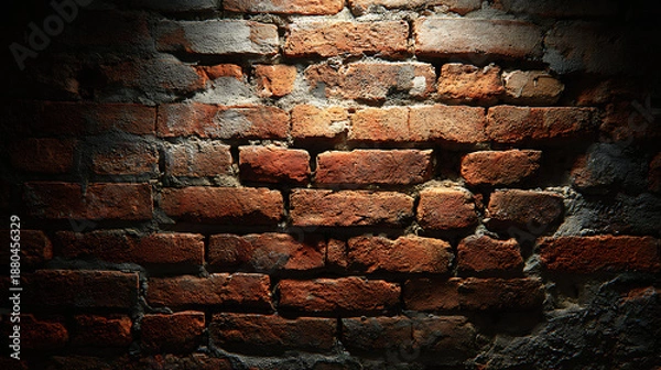 Obraz Textured Red Brick Wall with Dramatic Spotlight background