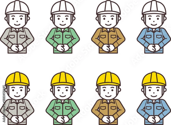 Fototapeta 手を前で重ねるヘルメットと作業服を着用した男性のアイコン