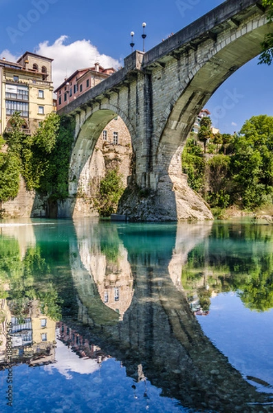 Fototapeta view of Devil's bridge at Cividale del Friuli, view of Cividale del Friuli from the devil's bridge. italy.
