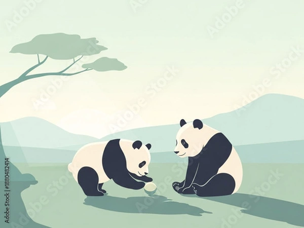 Obraz 戯れ合うパンダ