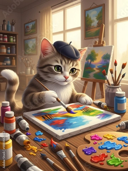 Obraz 絵画を描く猫