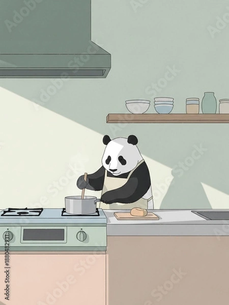 Obraz 料理をするパンダ