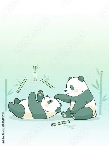 Obraz 戯れ合うパンダの親子