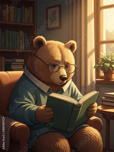Obraz 本を読むクマ
