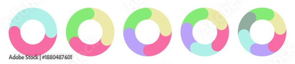 Obraz 循環型プロセスを示すカラフルな円形チャート図形のセット　2・3・4・5・6ステップのサイクル図のベクターイラスト画像