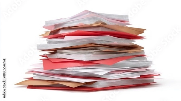 Obraz Stack of colorful documents on white background. AI generated