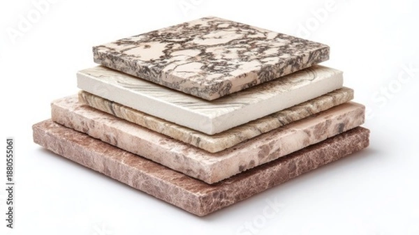 Obraz Stack of marble slabs on white background. AI generated