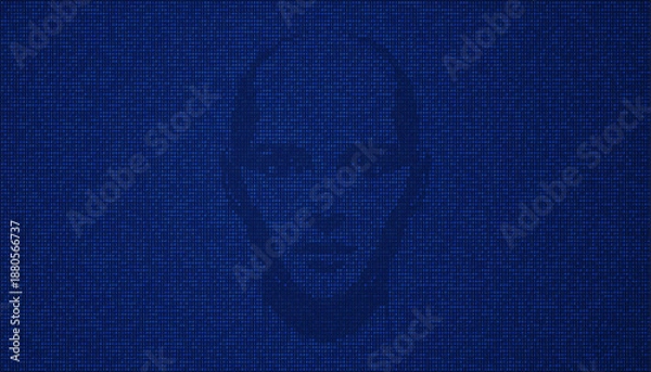 Obraz Binary code face formed with ones and zeros on blue screen