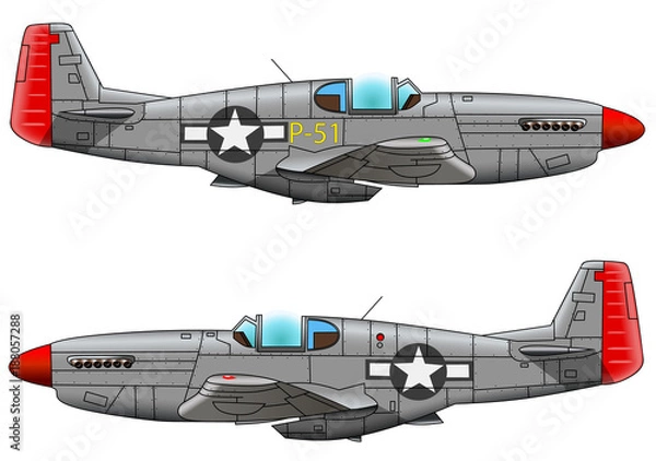 Obraz Старый военный самолет истребитель  на белом фоне, векторная иллюстрация