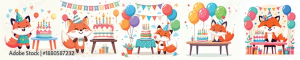 Obraz cute fox vector having a birthday