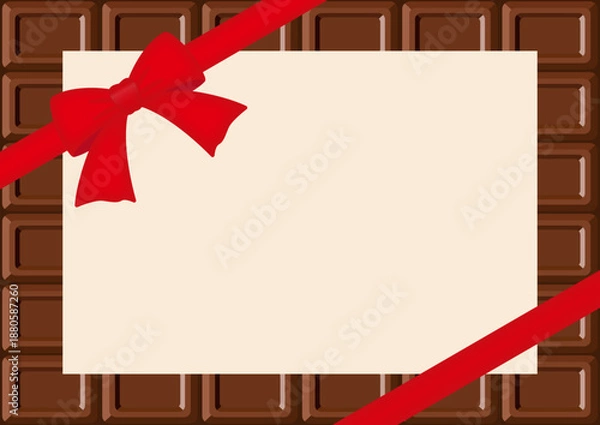 Obraz バレンタインの背景、赤いリボンと板チョコの背景とベージュのコピースペース