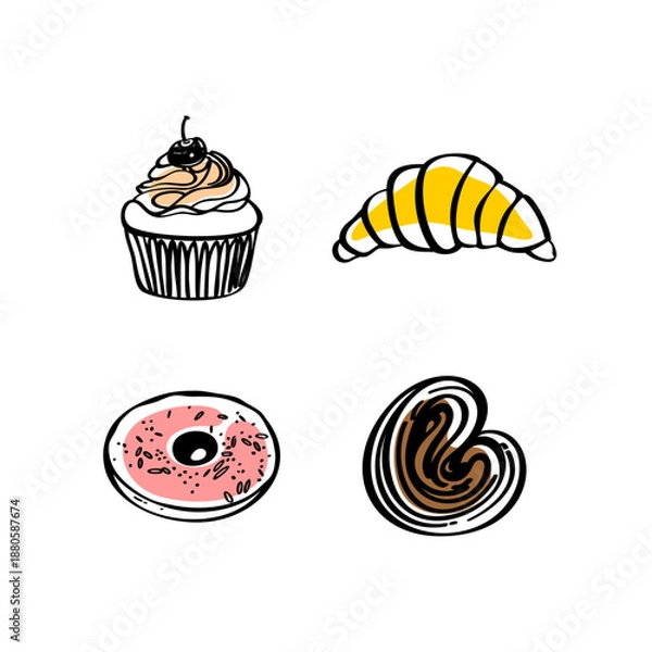 Obraz Bakery hand drawn illustrations. Sweets vector doodle set