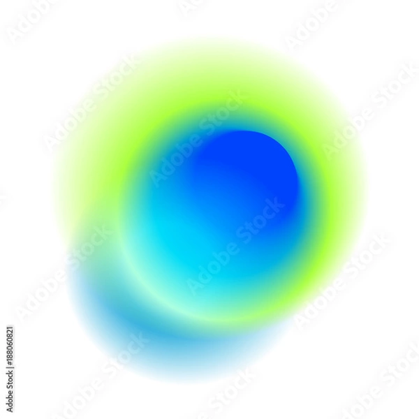 Fototapeta Blue round spot with round peacock colored texture. Green gradient circle isolated on white background. Turquoise blurred hole vector pattern.