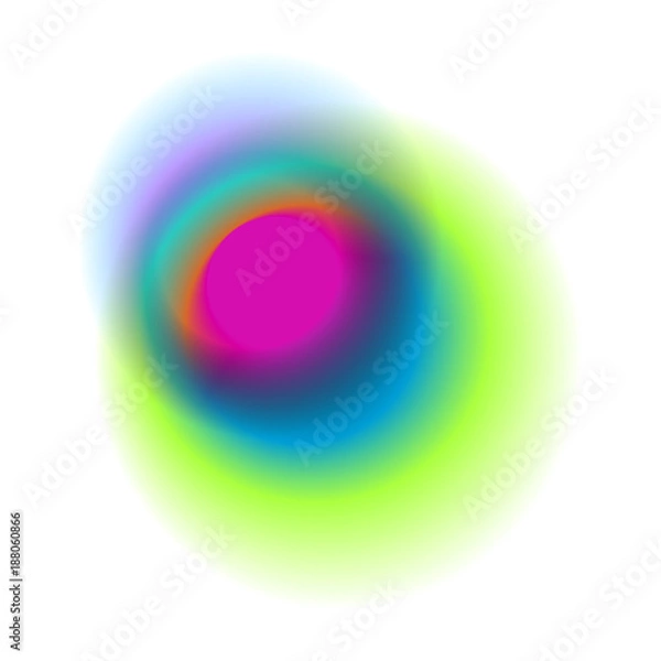 Fototapeta Blue round spot with rainbow colored texture. Green gradient circle isolated on white background. Pink blurred vector pattern.