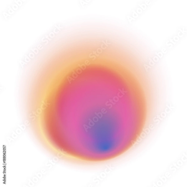 Fototapeta Orange gradient circle isolated on white background. Yellow blurred pattern. Pink and blue radial spot with soft pastel texture.