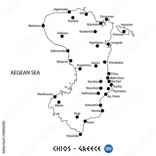Obraz Island of Chios in Greece map on white background