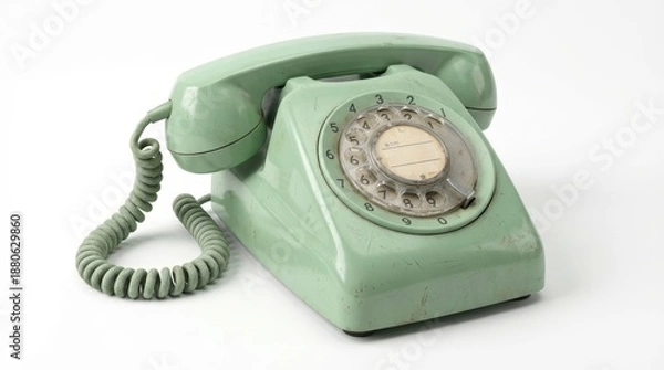 Obraz 昭和レトロな緑色の回転ダイヤル式電話機の3Dレンダリング白背景 generative ai
