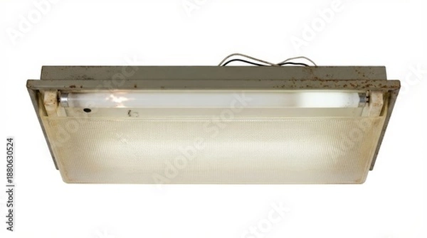 Obraz 昭和レトロな天井用蛍光灯照明器具の3Dレンダリング白背景 generative ai