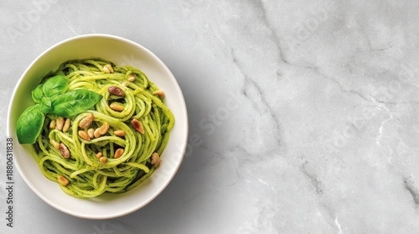 Obraz Basil Pesto Spaghetti with Pine Nuts and Parmesan