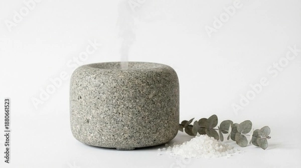 Fototapeta Minimalist Stone Aromatherapy Diffuser with Mist and Eucalyptus