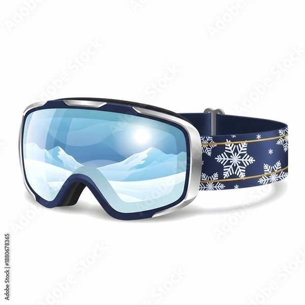 Obraz Professional Ski Goggles with Mountain Reflection and Snowflake Pattern Strap