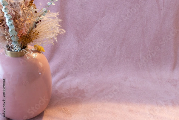 Obraz vase with flowers pink background