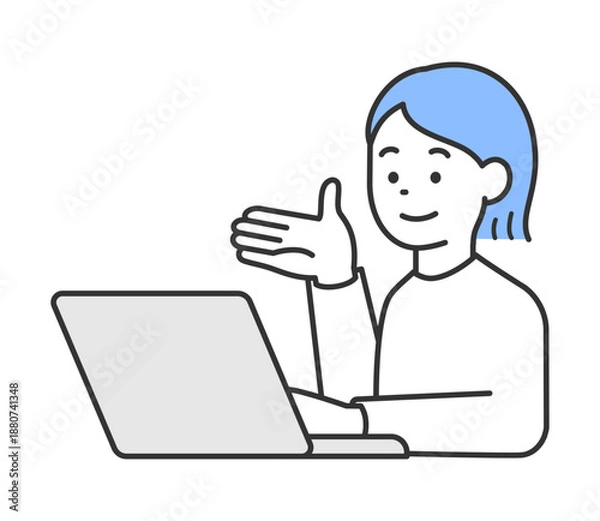 Obraz パソコンの前で案内する女性のイラスト　ベクター