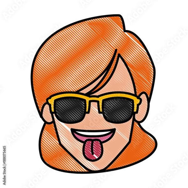 Fototapeta Woman with sunglasses and tongue out icon vector illustration graphic design