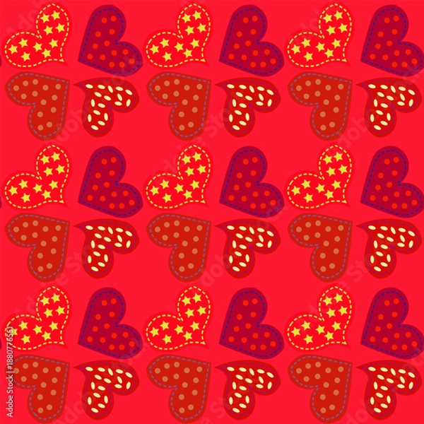 Fototapeta patchwork pattern featuring stitched red hearts 